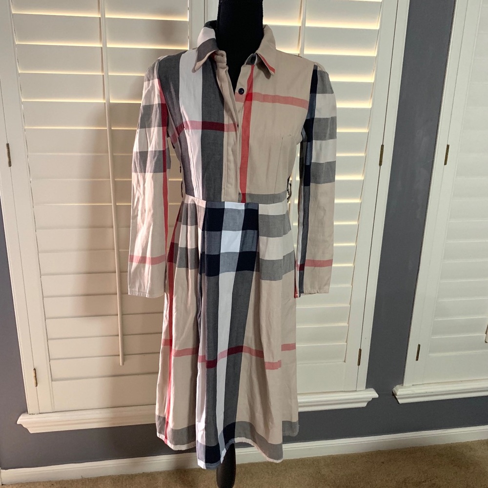 Plaid Pleated Collar Midi Dress Button Down